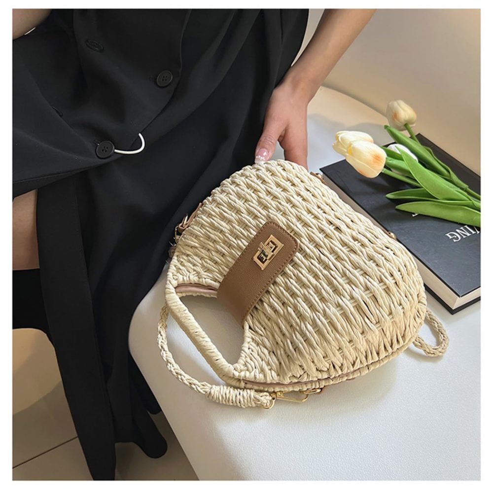 Handmade Straw Woven Bag Beach Clutch Purses Vacation Shell Shoulder :> - Picture 2 of 7